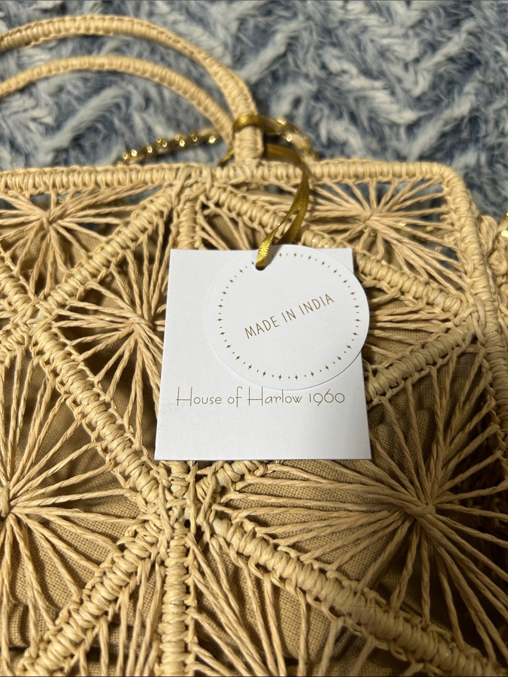 House of Harlow 1960 Woven Geometric Straw Shoulder Bag in Natural NWT - Picture 7 of 13